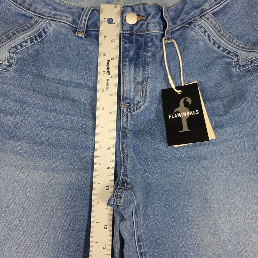 Flamingals Jeans Women Large Blue Wide Leg High Rise Stretch Light Wash - Picture 3 of 13